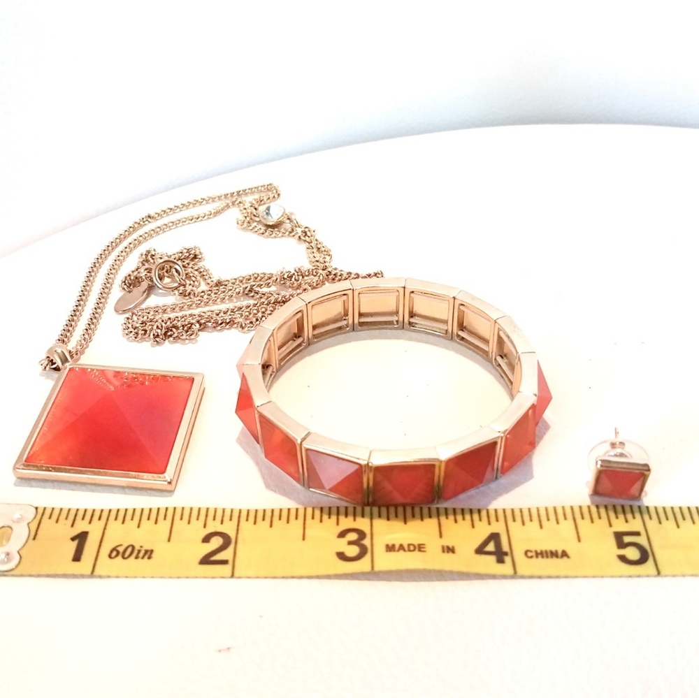 Ann Taylor Orange Pyramid Jewelry Parure Set - Picture 4 of 7